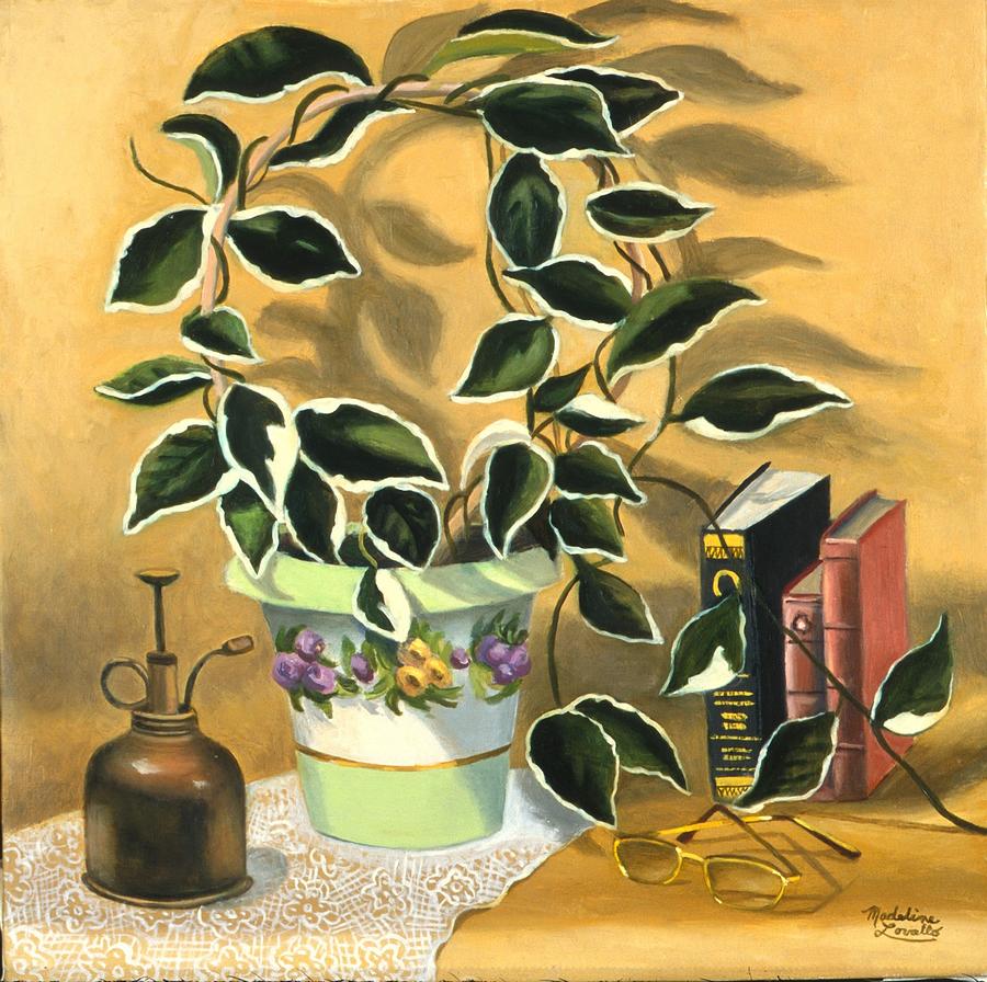 Plant with Books Painting by Madeline  Lovallo