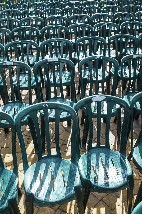 Plastic Green Chairs Lined Up In Rows Photograph by Ben Welsh - Fine ...