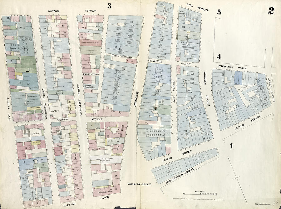 Plate 2 Map Bounded By Rector Street, Broadway, Wall Drawing by Litz ...