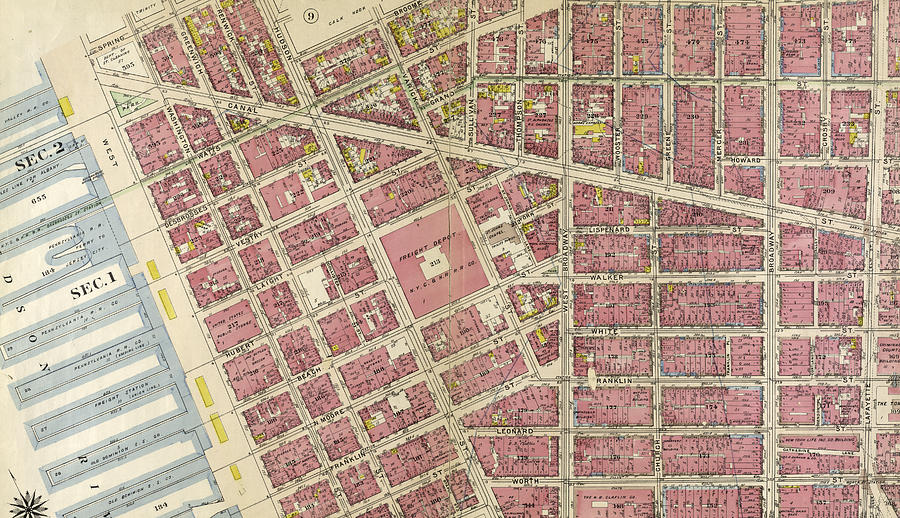 Map Drawing - Plate 4 Bounded By Spring Street, Hudson Street, Broome by Litz Collection