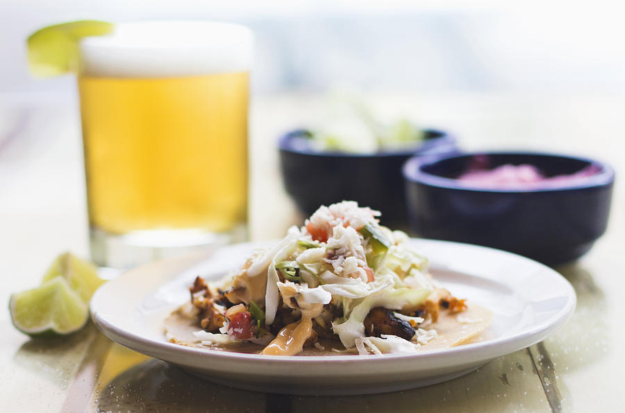 Plate of tacos with beer Photograph by Emily Suzanne McDonald