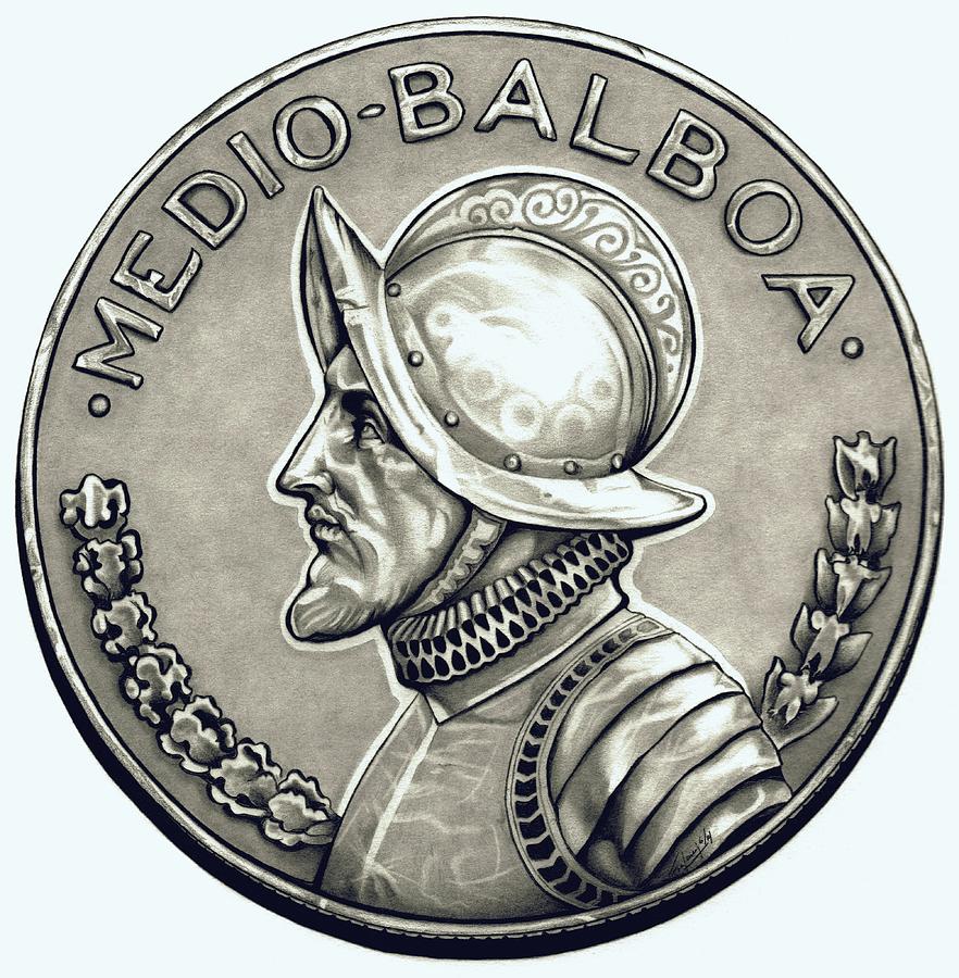 Coin Drawing - Platinum Balboa by Fred Larucci