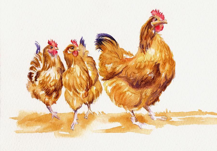 Platoon - Marching Farmyard Chickens Painting by Debra Hall