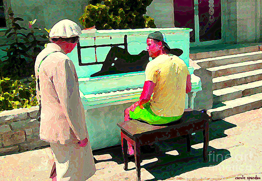 Play Me A Song Piano Man Play Me A Memory Montreal Street Musicians City Scenes Carole Spandau Painting by Carole Spandau