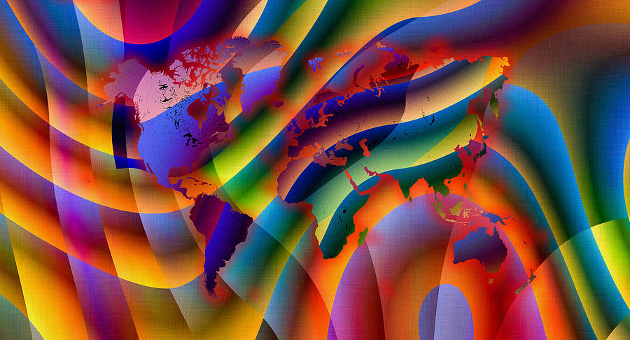 Play with Colours World Map Digital Art by Hakon Soreide