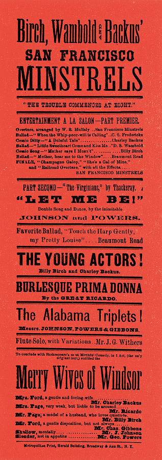 Playbill, 1873 Painting by Granger