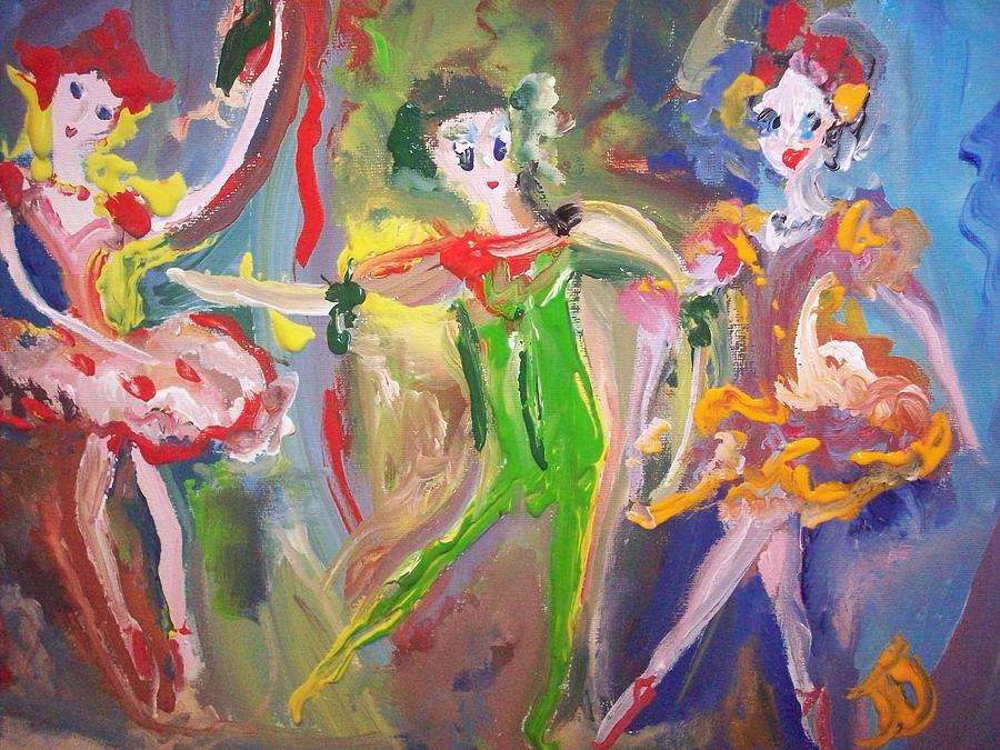 Playful ballet trio Painting by Judith Desrosiers