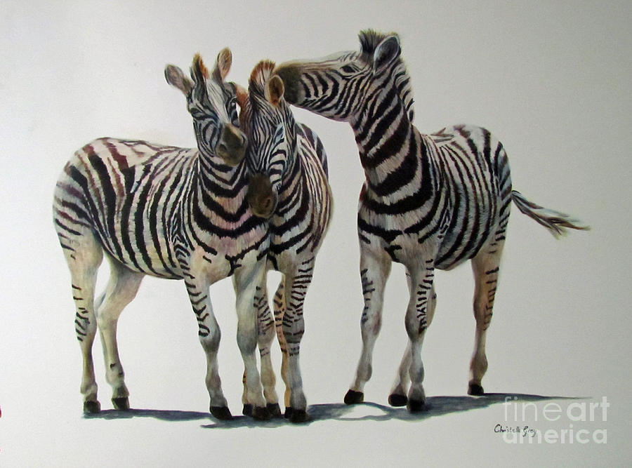 Zebra Painting - Playful Friends by Christelle Grey