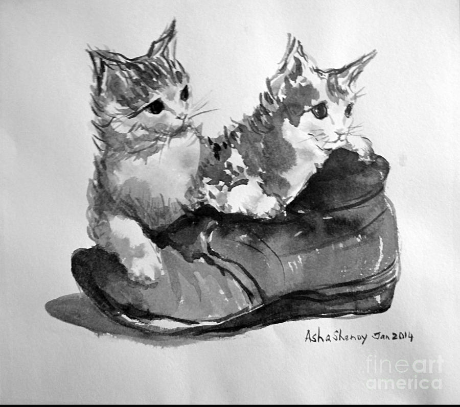 Playful kittens Painting by Asha Sudhaker Shenoy