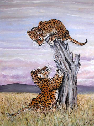 Playful Leopard Cubs  Painting by Mackenzie Moulton