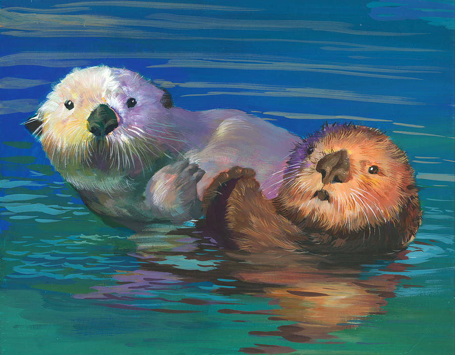 Playful Otters of California by Ivy Yijia Liao Painting by California Coastal Commission