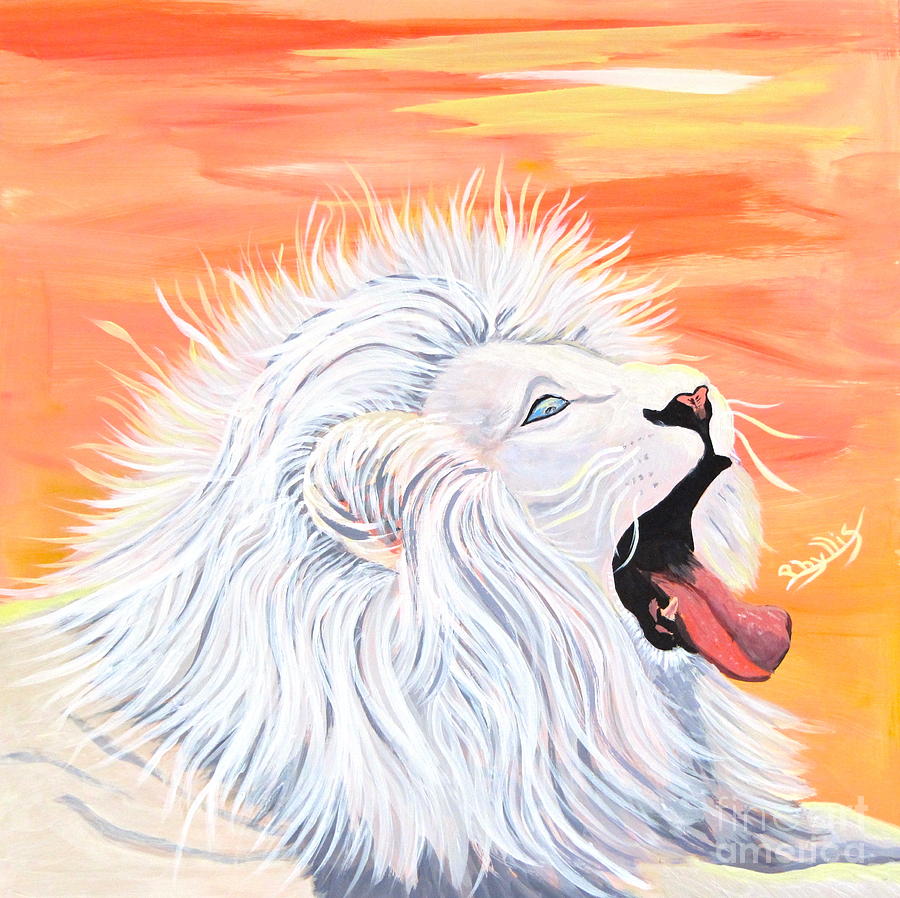 Playful White Lion Painting by Phyllis Kaltenbach