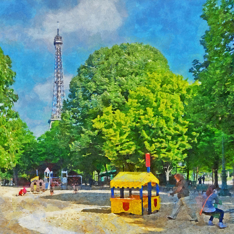 Playground on the Champ de Mars near the Eiffel Tower Digital Art by Digital Photographic Arts
