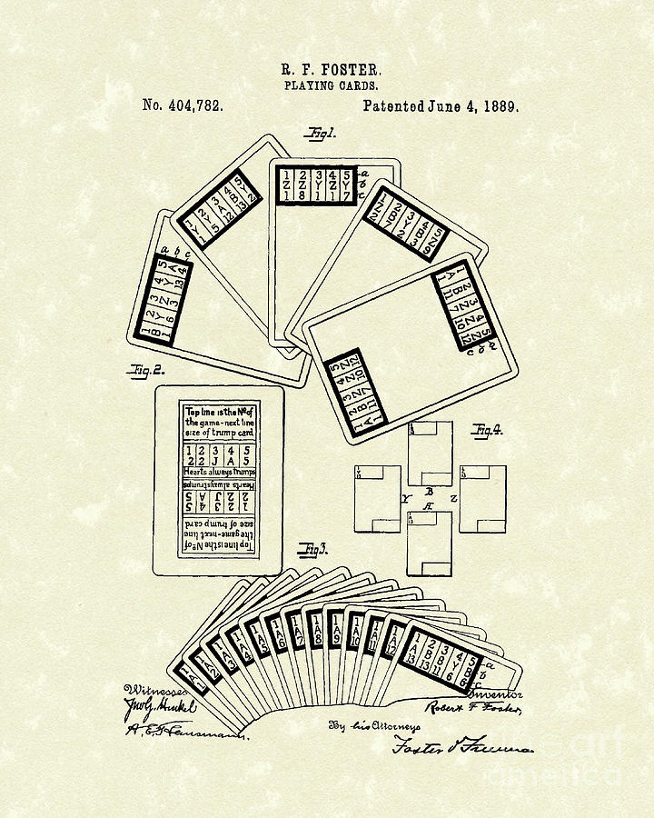 Playing Cards 1889 Patent Art Drawing by Prior Art Design
