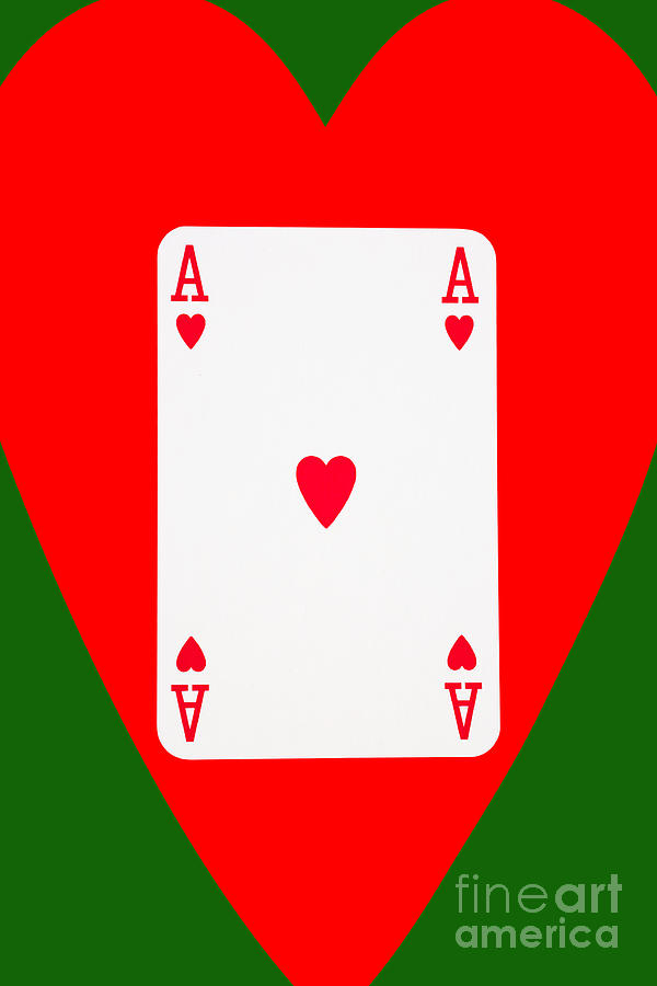 Playing Cards Ace of Hearts on Green Background Photograph by Natalie Kinnear
