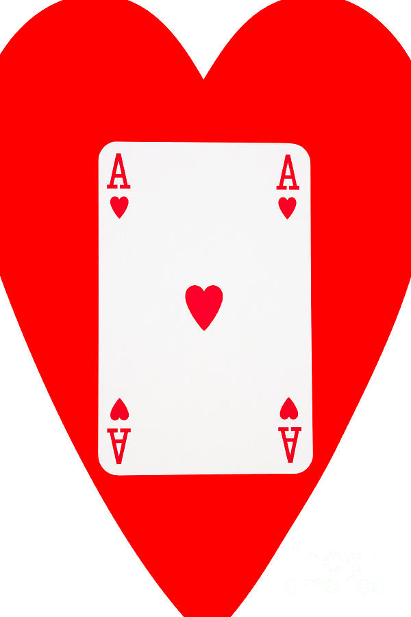Casino Photograph - Playing Cards Ace of Hearts on White Background by Natalie Kinnear