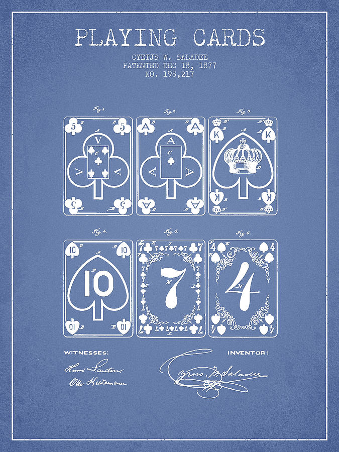 Las Vegas Digital Art - Playing Cards  Patent Drawing From 1877 - Light Blue by Aged Pixel