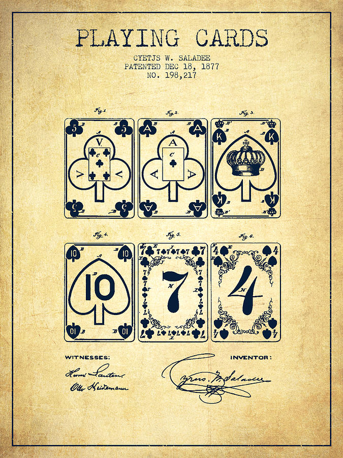 Las Vegas Digital Art - Playing Cards  Patent Drawing From 1877 - Vintage by Aged Pixel