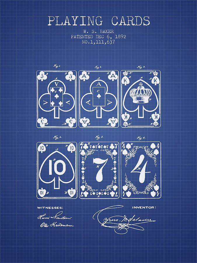 Las Vegas Digital Art - Playing Cards  Patent From 1877 - Blueprint by Aged Pixel