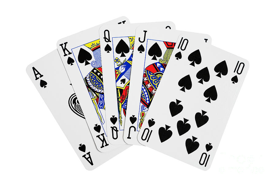 Playing Cards Royal Flush on White Background Photograph by Natalie Kinnear