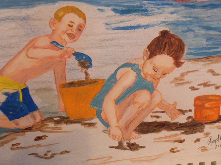 Playing in the sand Painting by Lora Bradshaw
