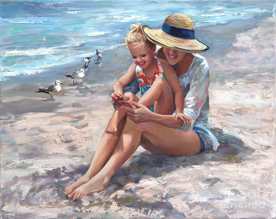 Seagull Painting - Playing Little Piggies by Laurie Snow Hein