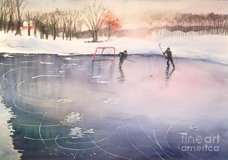 Playing on Ice Painting by Yoshiko Mishina
