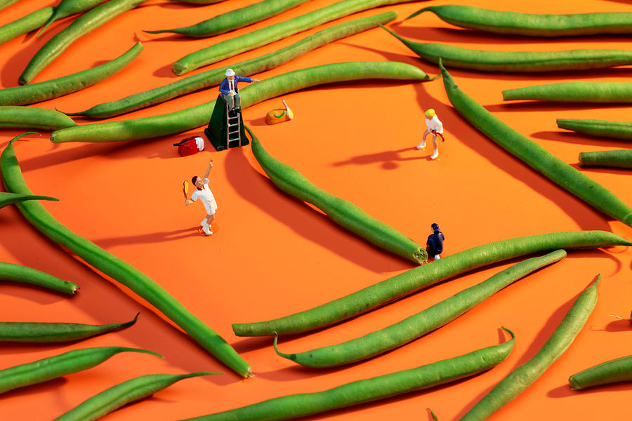 Tennis Photograph - Playing tennis among french beans little people on food by Paul Ge