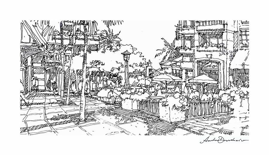 Plaza Drawing by Andrew Drozdowicz