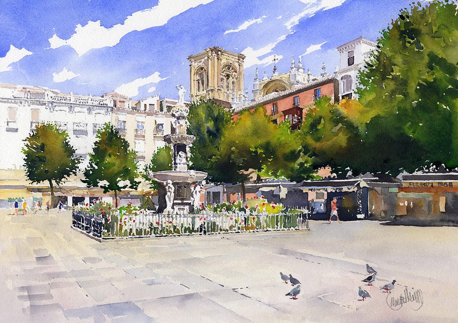 Pigeon Painting - Plaza Bib Rambla by Margaret Merry