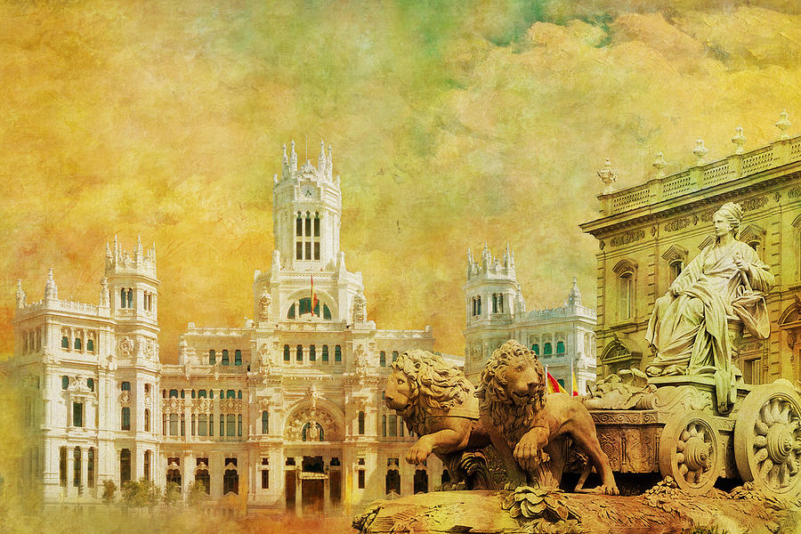 Plaza de Cibeles City Hall Madrid Painting by Catf