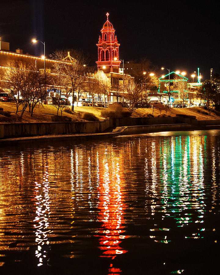 Plaza Time Tower Night Reflection Tall Photograph by Kevin Anderson