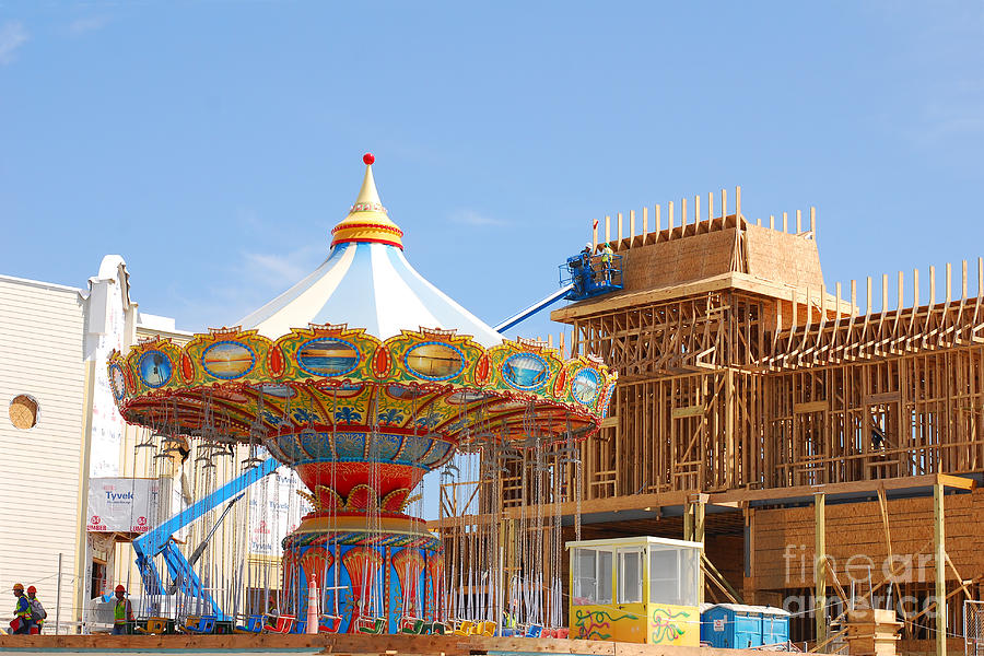 Pleasure Pier Galveston - Carousel Construction Photograph by Connie Fox