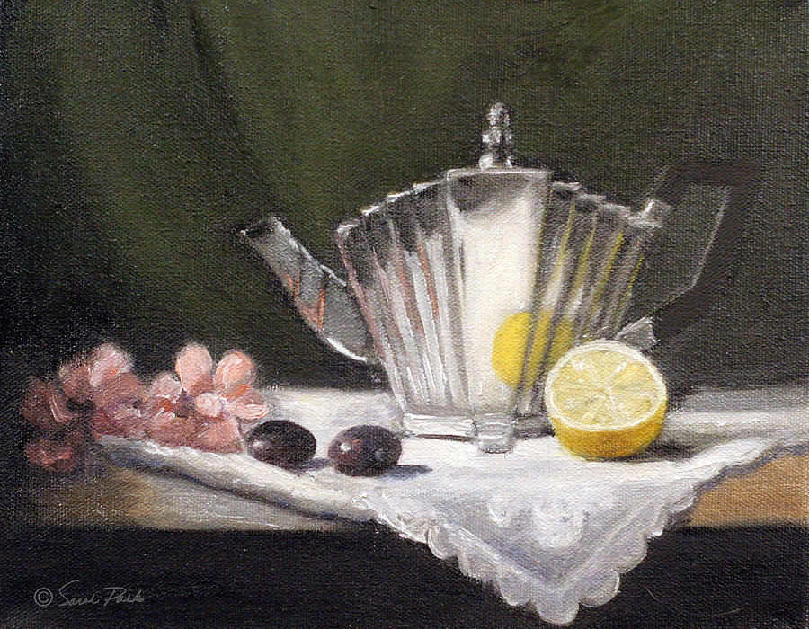 Pleated Teapot with Lemon Painting by Sarah Parks