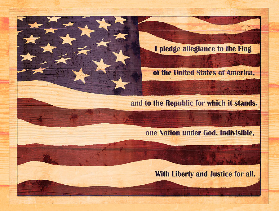 Pledge on US Flag Wood Look Digital Art by Denise Beverly
