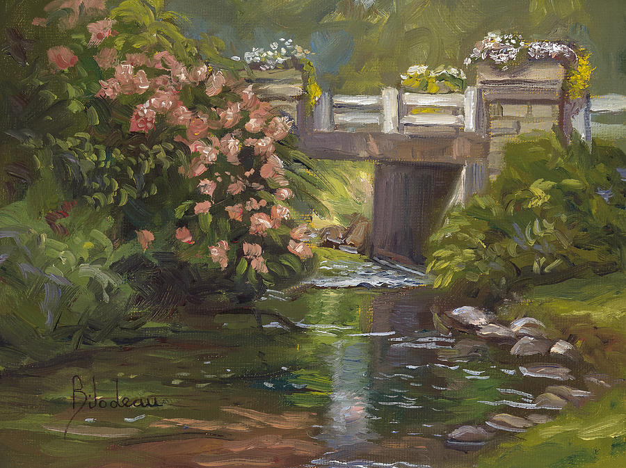 Nature Painting - Plein Air - Bridge and Stream by Lucie Bilodeau