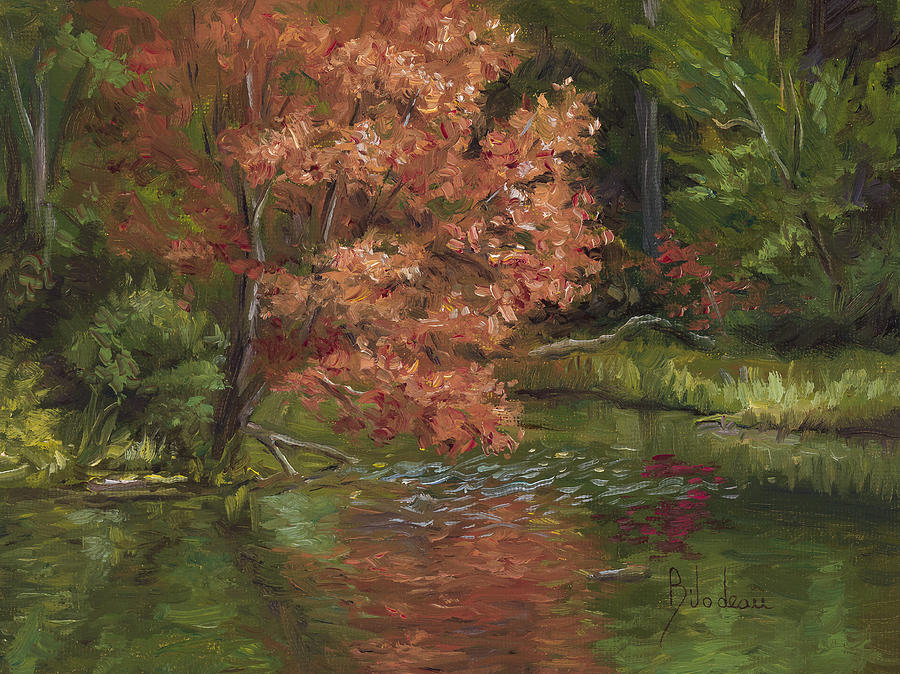 Nature Painting - Plein Air - Red Tree by Lucie Bilodeau