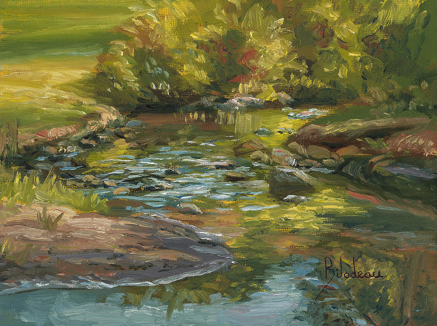 Nature Painting - Plein Air - Stream in Forest Park by Lucie Bilodeau