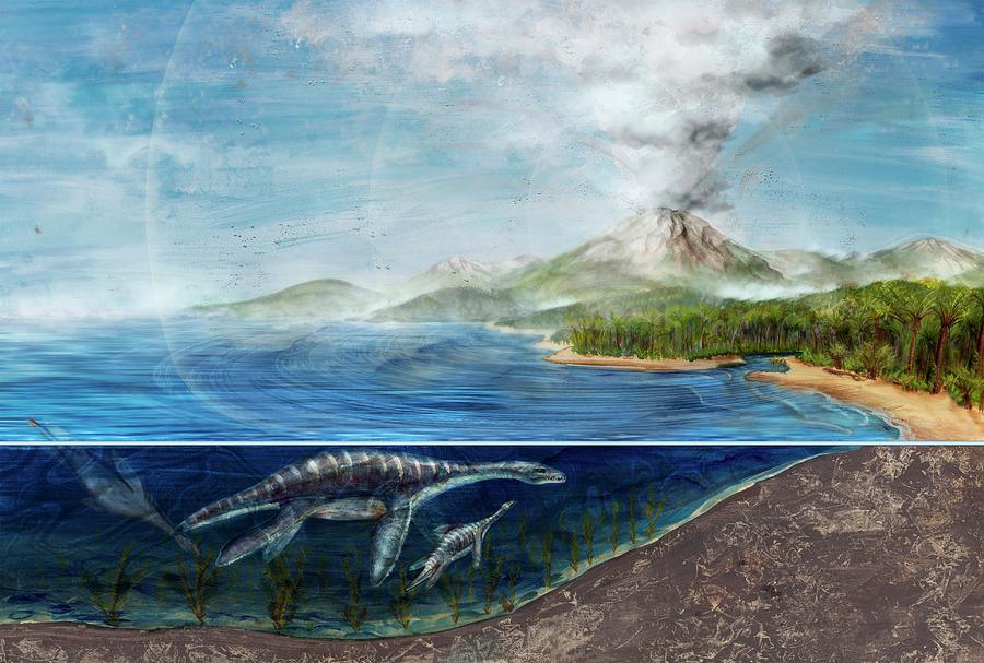 Plesiosaurs And Erupting Volcano Photograph by Nicolle Rager-fuller, National Science Foundation/science Photo Library