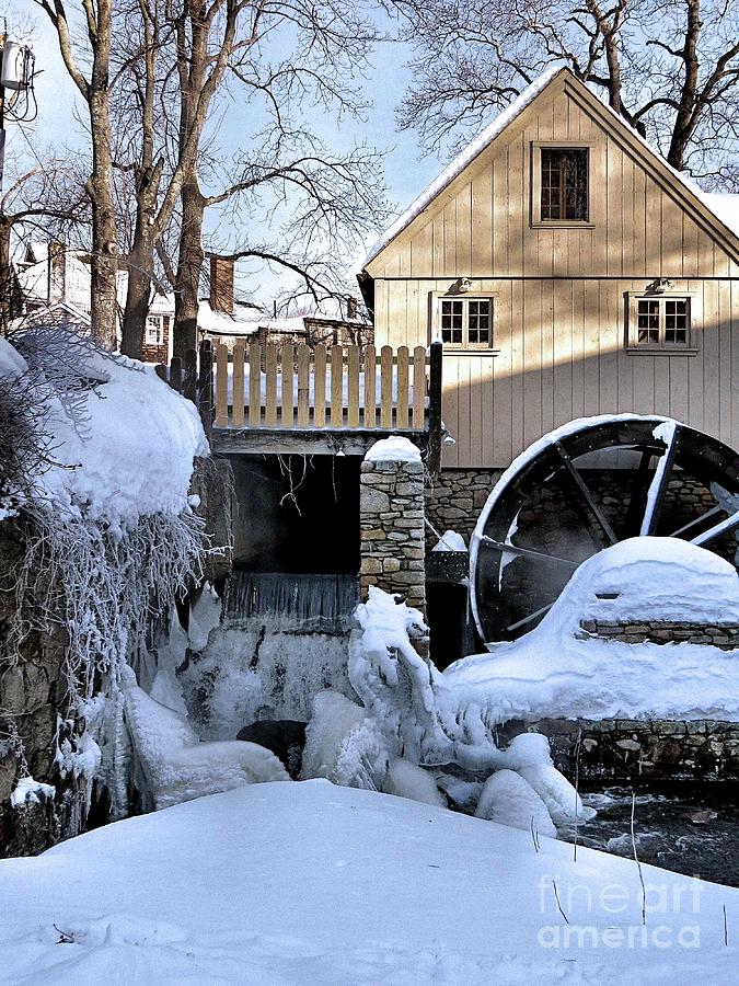 Plimoth Grist Mill in Winter Photograph by Janice Drew