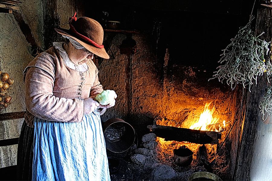 Plimoth Plantation  Pilgrim Fireplace Cooking Photograph by Constantine Gregory