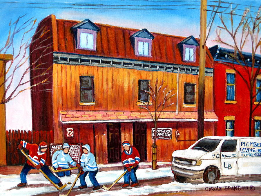 Plomberie Levine Brothers Montreal Winter Street Scene Painting by Carole Spandau