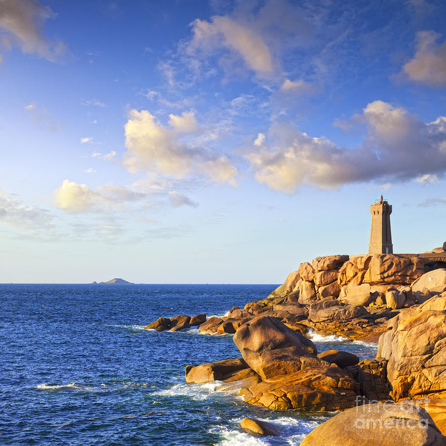 Ploumanach Lighthouse Pink Granite Coast Brittany France Photograph by Colin and Linda McKie
