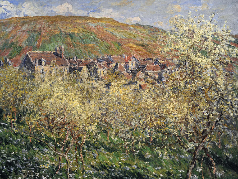 Claude Monet Painting - Plum Trees in Blossom at Vetheuil by Claude Monet