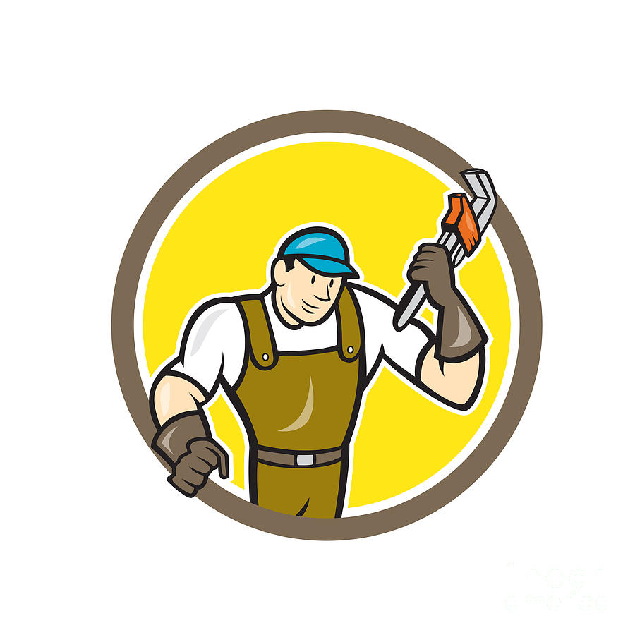 Plumber Monkey Wrench Circle Cartoon Digital Art by Aloysius Patrimonio ...