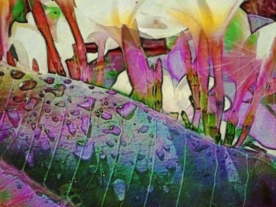 H Plumeria Frangipani with Raindrops - Horizontal Painting by Lyn Voytershark