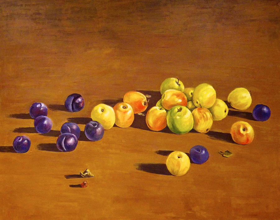 Plums and Apples Still Life Painting by Ingrid Dohm