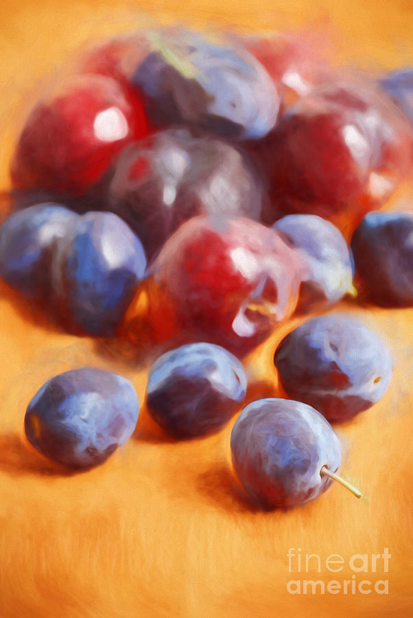 Plums On Orange Painting by HD Connelly