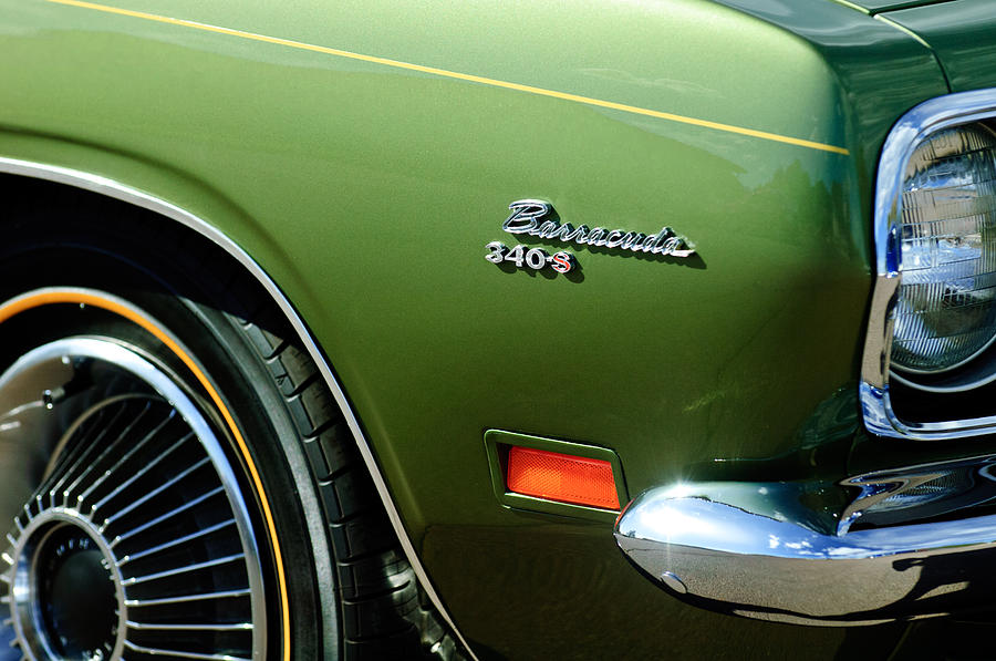 Car Photograph - Plymouth Barracuda 340-S Emblem by Jill Reger