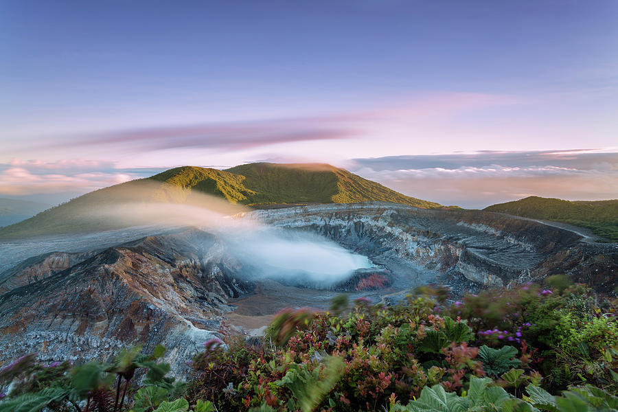 Poas Volcano Crater At Sunset, Costa Photograph by Matteo Colombo